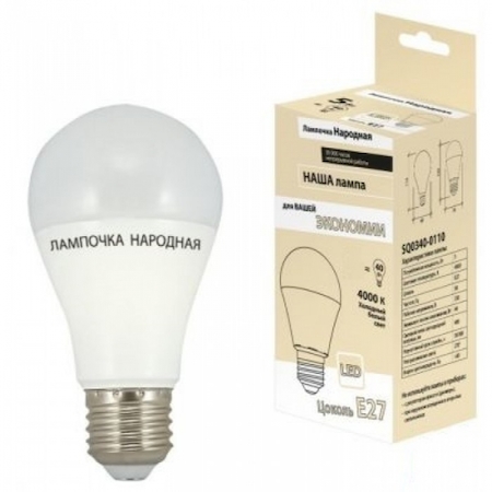 TDM ELECTRIC SQ0340-0120 Лампа светодиодная НЛ-LED-A60-12 Вт-230 В-6500 К-Е27, (60х112 мм), Народная